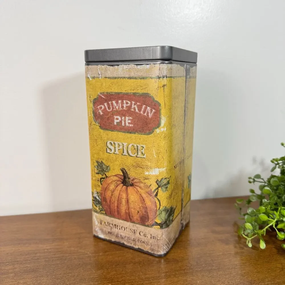 Pumpkin Pie Spice Country Farmhouse Canister Tin 7.75in Tall Autumn Fall